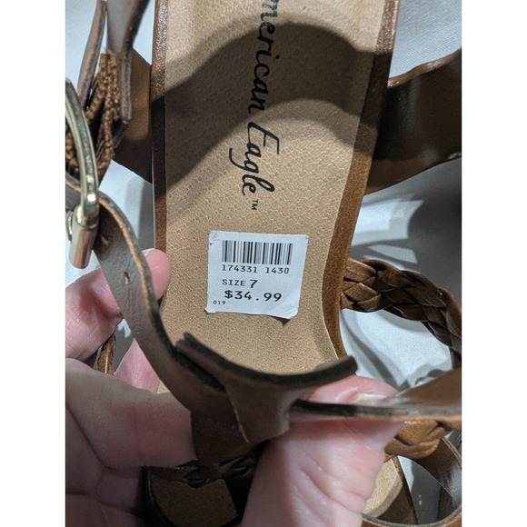 American Eagle Womens Strappy Sling Back Sandals Size 7 Chunky Heal Tan Y2K - Picture 2 of 6